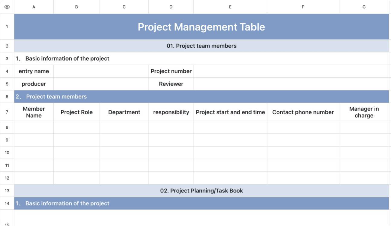 Project Management Table 1
